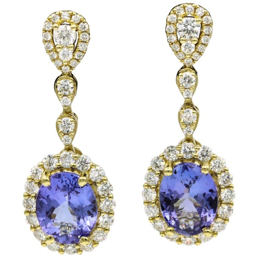 Tanzanite Diamond Gold Earrings 4.43 CTS 18K